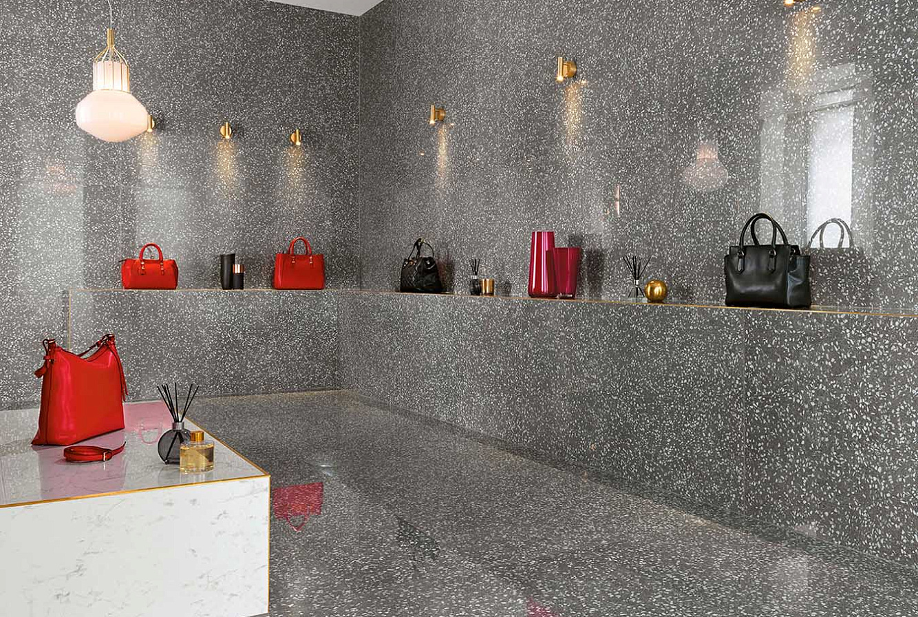 Керамогранит Marvel Carrara Pure Lappato 75x150, Marvel Terrazzo Grey Lappato 75x150, Marvel Terrazzo Black Lappato 75x150